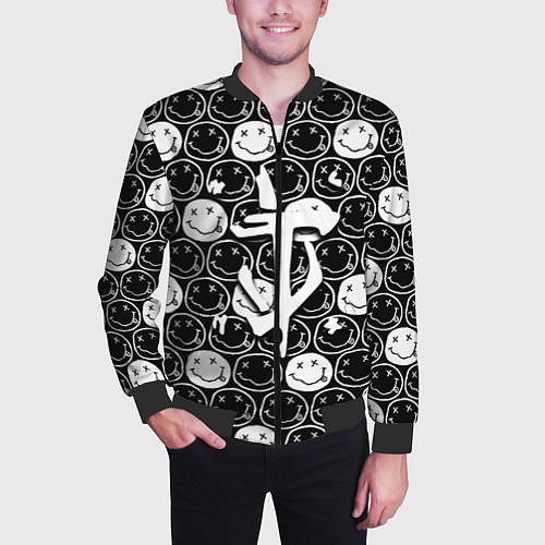 Мужской бомбер Doom x nirvana pattern / 3D-Черный – фото 3