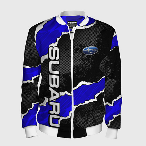 Мужской бомбер Subaru - синий разрыв / 3D-Белый – фото 1