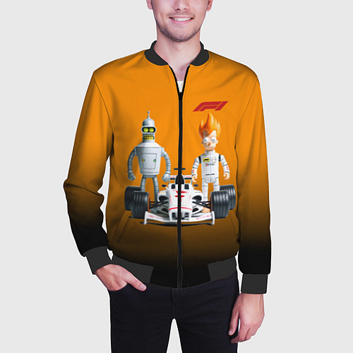 Мужской бомбер Механик Бендер и пилот формулы 1 Фрай / 3D-Черный – фото 3