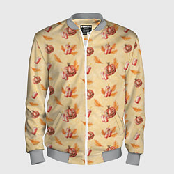 Мужской бомбер Хеллоуин с тыквой и листьями