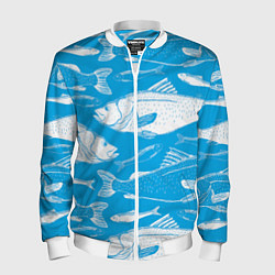Бомбер мужской Рыбы в голубой воде, цвет: 3D-белый