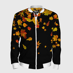 Бомбер мужской Осенние листья на черном, цвет: 3D-белый