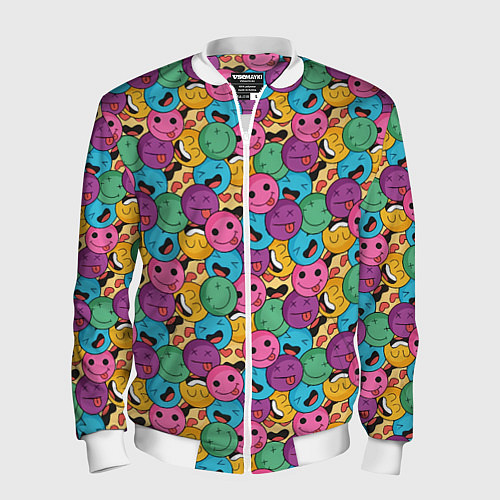 Мужской бомбер Смайлики - паттерн / 3D-Белый – фото 1