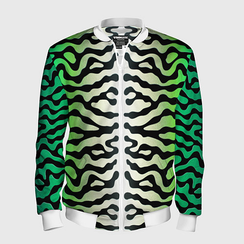 Мужской бомбер Скумбрия зеленая / 3D-Белый – фото 1