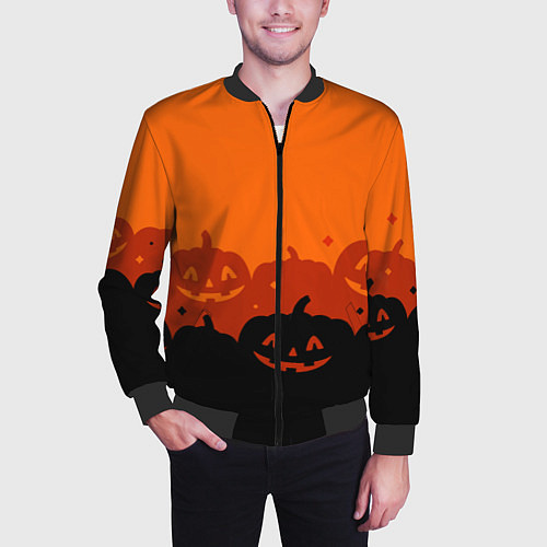 Мужской бомбер Хэллоуин счастливые тыквы / 3D-Черный – фото 3