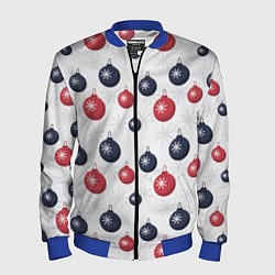 Мужской бомбер Синие и красные новогодние шары со снежинками