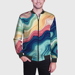 Бомбер мужской Абстрактные волнистые линии синий, цвет: 3D-черный — фото 2