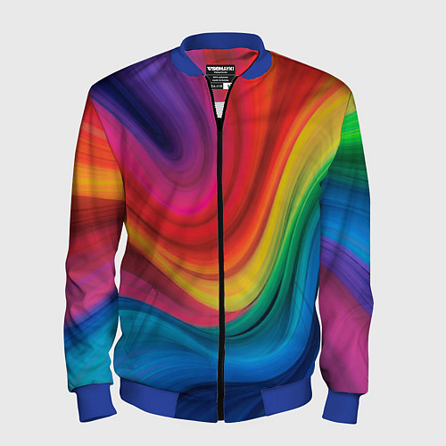 Мужской бомбер Смесь ярких красок волнистыми линиями / 3D-Синий – фото 1