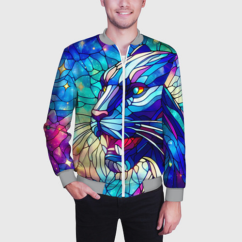 Мужской бомбер Морда пантеры - витраж / 3D-Меланж – фото 3