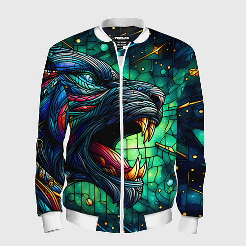 Мужской бомбер Космический оборотень - витраж / 3D-Белый – фото 1