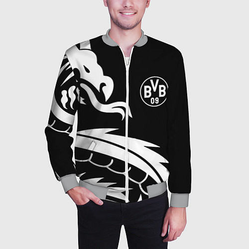 Мужской бомбер Borussia дракон белый / 3D-Меланж – фото 3