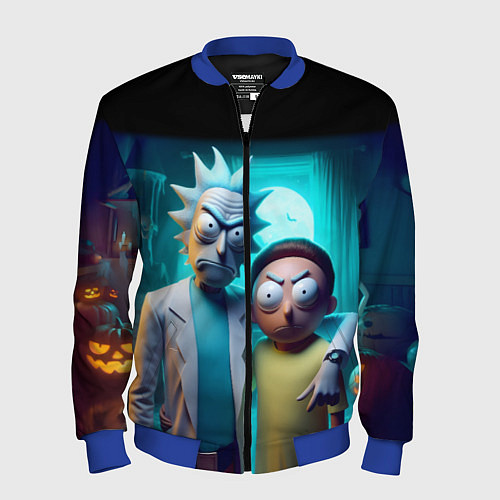 Мужской бомбер Rick with Morty - halloween night / 3D-Синий – фото 1