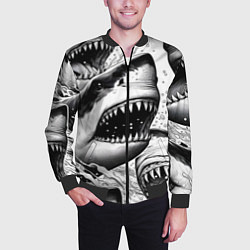 Бомбер мужской Белая акула - стая, цвет: 3D-черный — фото 2
