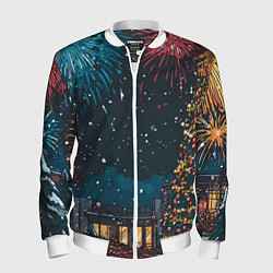 Бомбер мужской Новогодний салют, цвет: 3D-белый