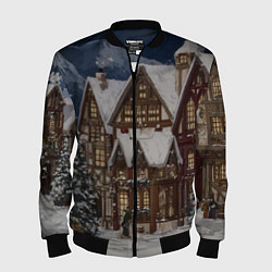 Бомбер мужской Новогодние дома, цвет: 3D-черный