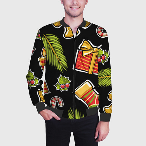Мужской бомбер Рождественский вайб / 3D-Черный – фото 3