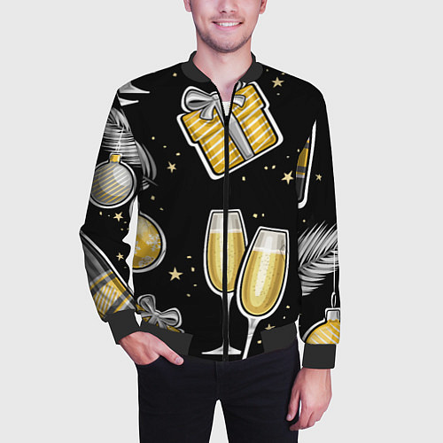 Мужской бомбер Новогодний вайб / 3D-Черный – фото 3