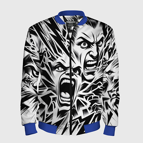 Мужской бомбер Свирепые лица и молнии - нейроарт / 3D-Синий – фото 1
