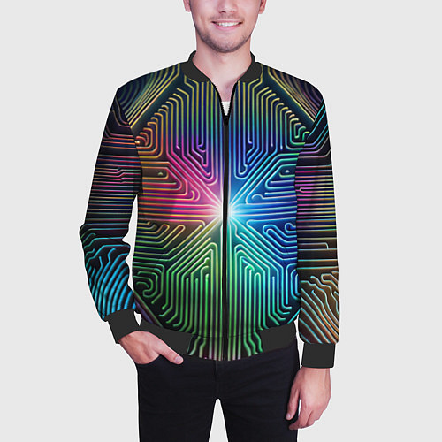 Мужской бомбер Линейная графика / 3D-Черный – фото 3