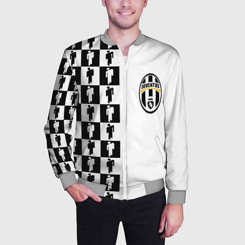 Мужской бомбер Ювентус паттерн люди / 3D-Меланж – фото 3