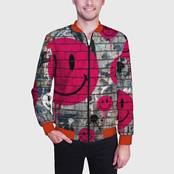Бомбер мужской Розовые смайлы граффити, цвет: 3D-красный — фото 2