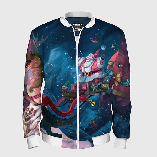 Мужской бомбер Санта с динозавром / 3D-Белый – фото 1