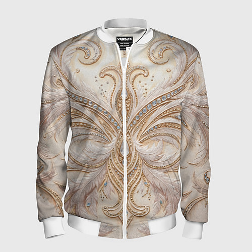 Мужской бомбер Перламутровый орнамент с перьями / 3D-Белый – фото 1