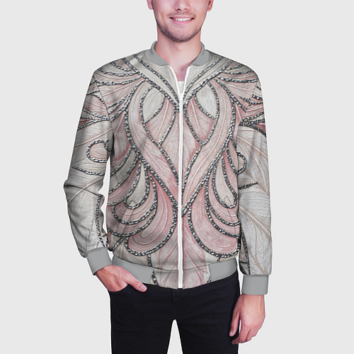 Мужской бомбер Нежно розовый орнамент из перьев / 3D-Меланж – фото 3