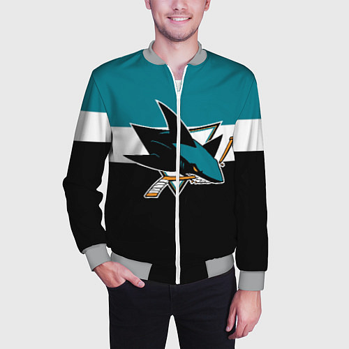 Мужской бомбер San Jose Sharks / 3D-Меланж – фото 3