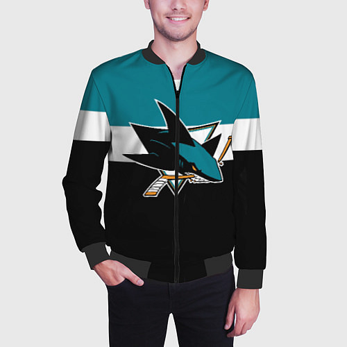 Мужской бомбер San Jose Sharks / 3D-Черный – фото 3