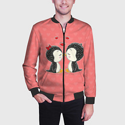 Бомбер мужской Влюбленные пингвины, цвет: 3D-черный — фото 2