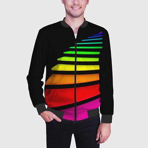 Мужской бомбер Радужная лестница / 3D-Черный – фото 3