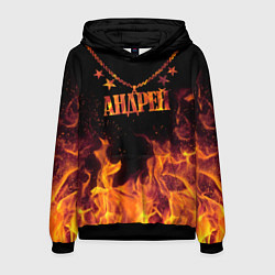 Толстовка-худи мужская Андрей - кулон на цепи в огне, цвет: 3D-черный