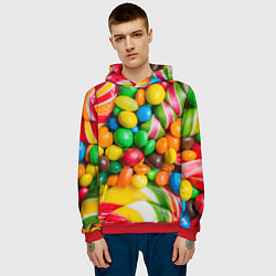 Толстовка-худи мужская Сладкие конфетки, цвет: 3D-красный — фото 2