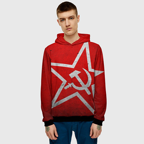 Мужская толстовка Флаг СССР: Серп и Молот / 3D-Черный – фото 3