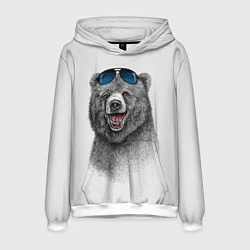 Толстовка-худи мужская Счастливый медведь, цвет: 3D-белый