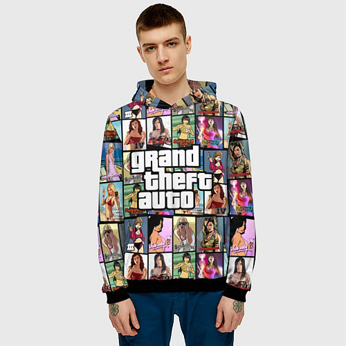 Мужская толстовка GTA - все девушки персонажи / 3D-Черный – фото 3