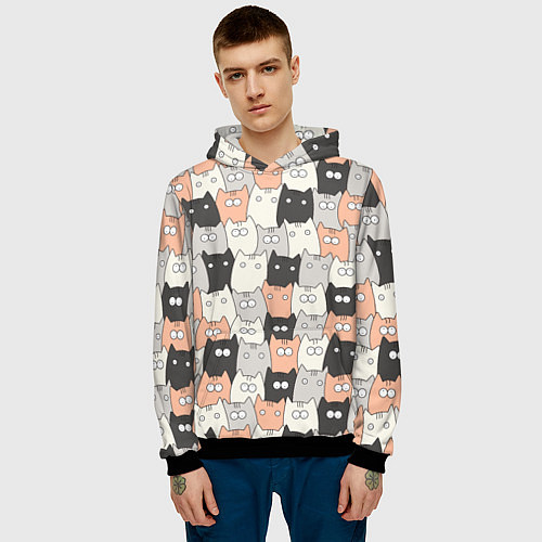 Мужская толстовка Котики / 3D-Черный – фото 3