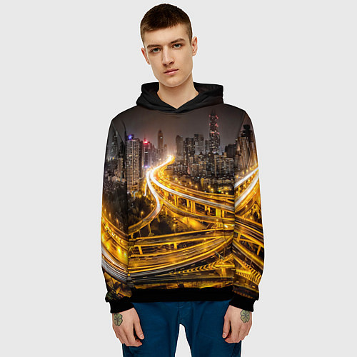 Мужская толстовка Шанхай - авторазвязка / 3D-Черный – фото 3