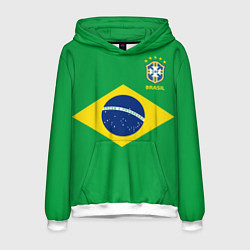 Толстовка-худи мужская Сборная Бразилии: зеленая цвета 3D-белый — фото 1