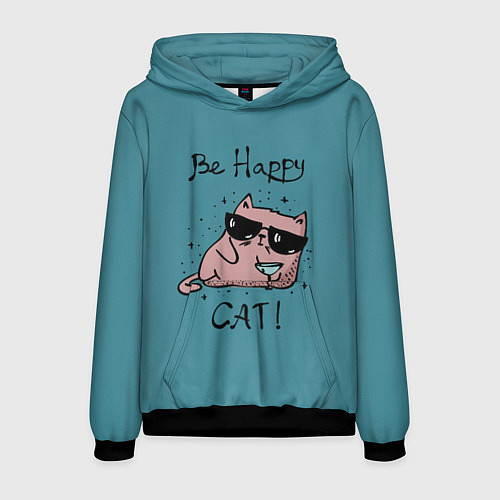 Мужская толстовка Be Happy Cat / 3D-Черный – фото 1