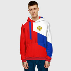 Толстовка-худи мужская Russia: Geometry Tricolor, цвет: 3D-красный — фото 2