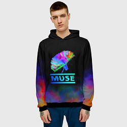 Толстовка-худи мужская Muse: Neon Flower, цвет: 3D-черный — фото 2