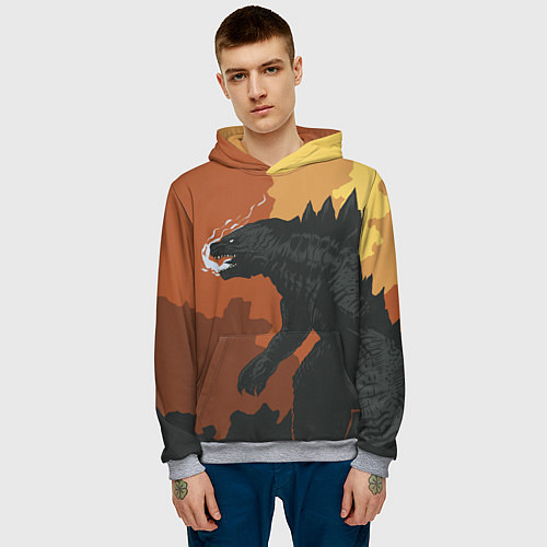 Мужская толстовка Godzilla: Monster Smoke / 3D-Меланж – фото 3