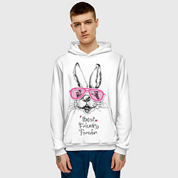 Толстовка-худи мужская Заяц в розовых очках, цвет: 3D-белый — фото 2