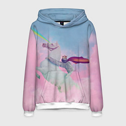 Толстовка-худи мужская Ленивец король на единороге, цвет: 3D-белый
