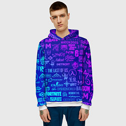Толстовка-худи мужская Неоновые геймерские лого, цвет: 3D-белый — фото 2