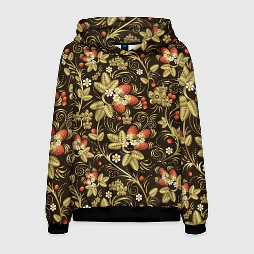 Мужская толстовка Хохлома роспись клубника / 3D-Черный – фото 1