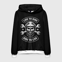Толстовка-худи мужская Live to ride - ride to live, цвет: 3D-белый