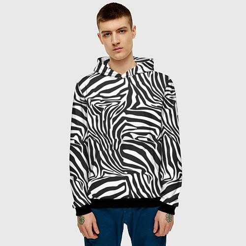 Мужская толстовка Полосы шкура зебры / 3D-Черный – фото 3